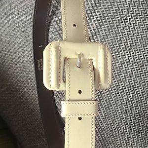 Vintage Bone White Leather Belt Made in Italy Women's L